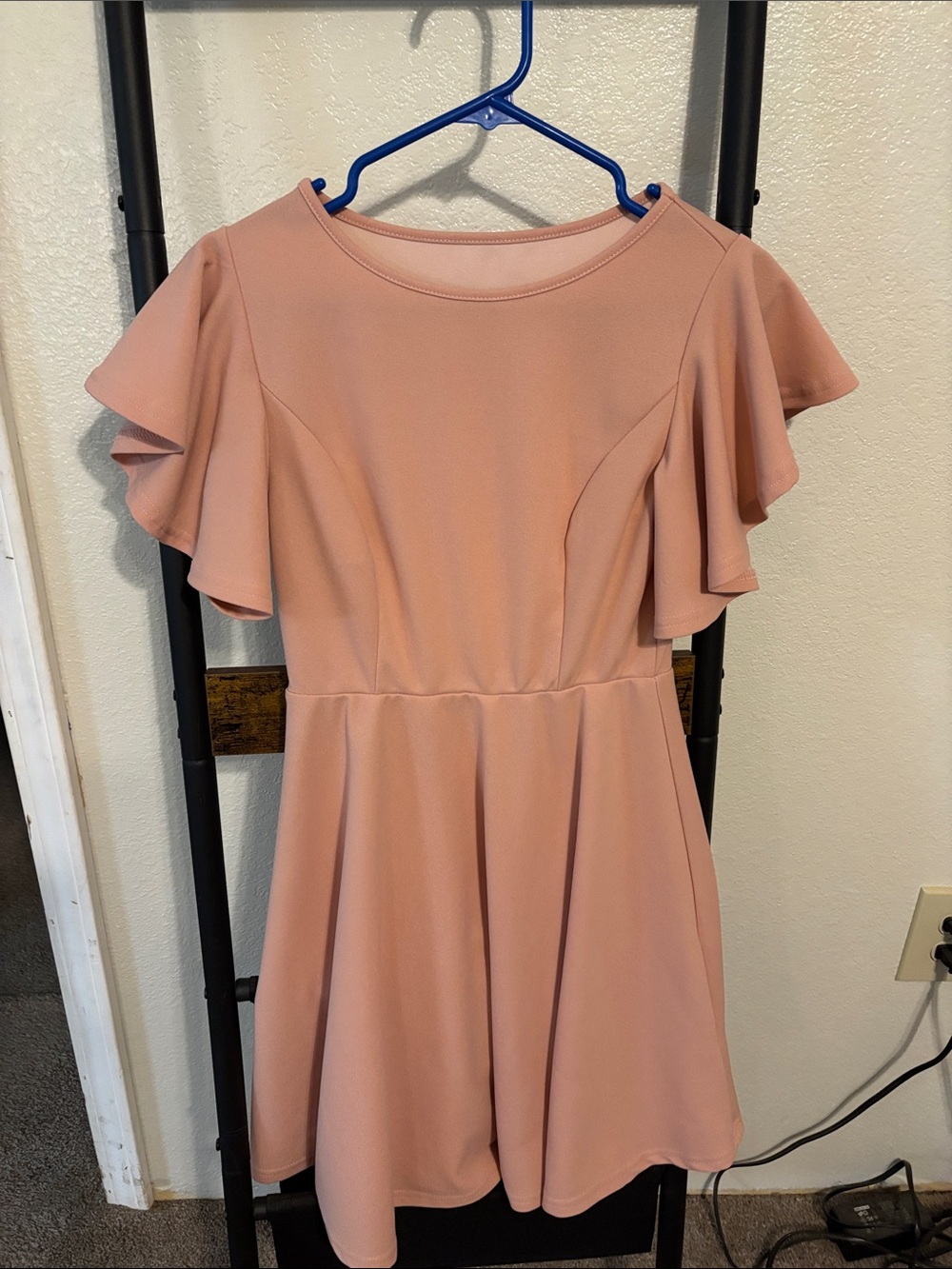 SHEIN Blush Pink Flutter Sleeve Skater Mini Dress